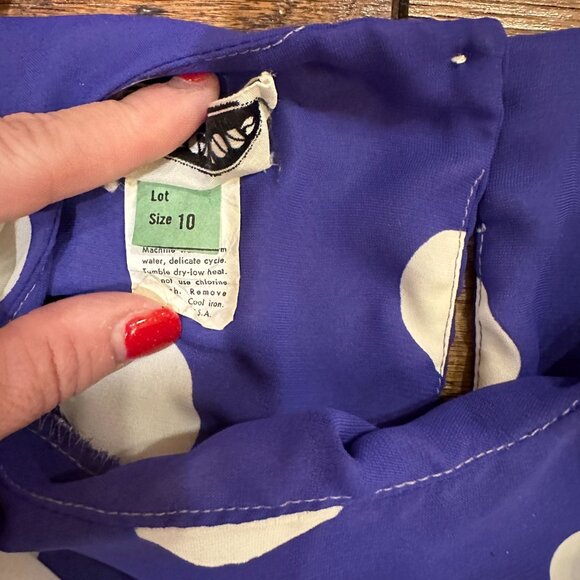 Size: 10, 80's Vintage Blue & White Polka Dot Dress Brand: Perceptions, Rare One - Picture 5 of 6